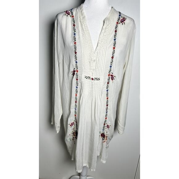Johnny Was Medium Embroidered Ivory Pintuck Sheer Boho Festival Tunic Dress - Picture 2 of 12
